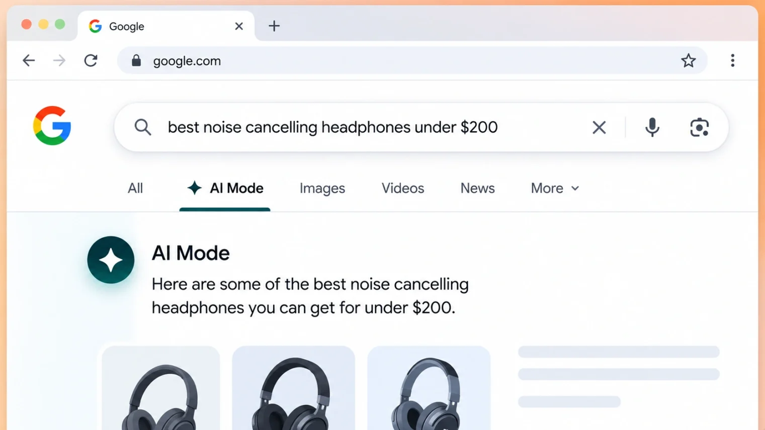 AI Mode tab in Google Search on desktop browser