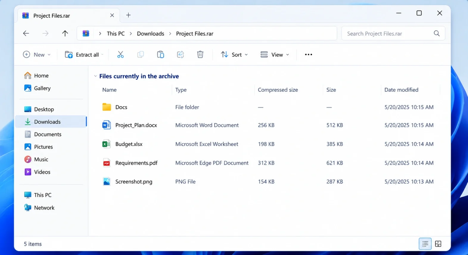 Browsing the contents of a RAR file inside File Explorer in Windows 11