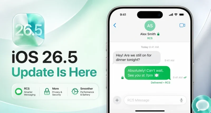 iOS 26.5 update showing the new lock icon for end to end encrypted RCS messages on iPhone