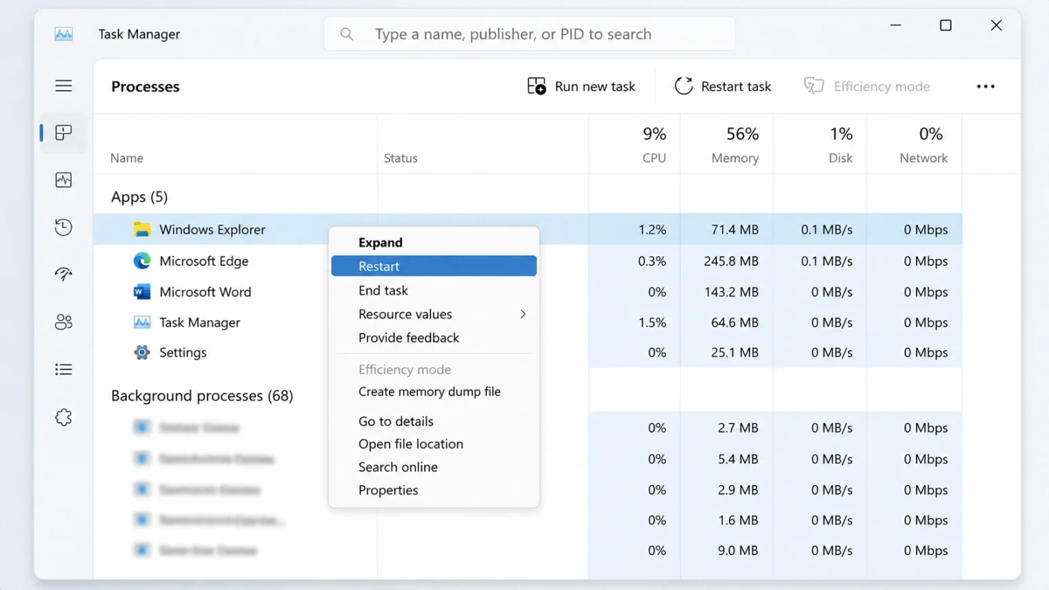 Restarting Windows Explorer in Task Manager to clear the white flash