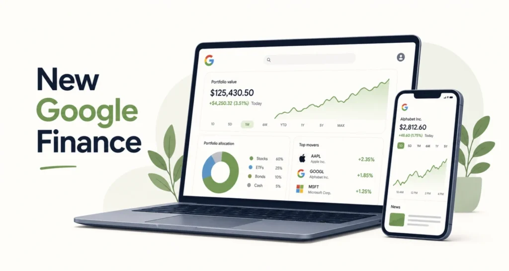 New Google Finance dashboard with portfolio tracking and the Android app
