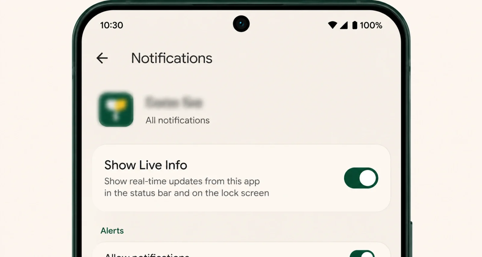 Show Live Info toggle in Android 16 app notification settings to enable or disable Live Updates per app