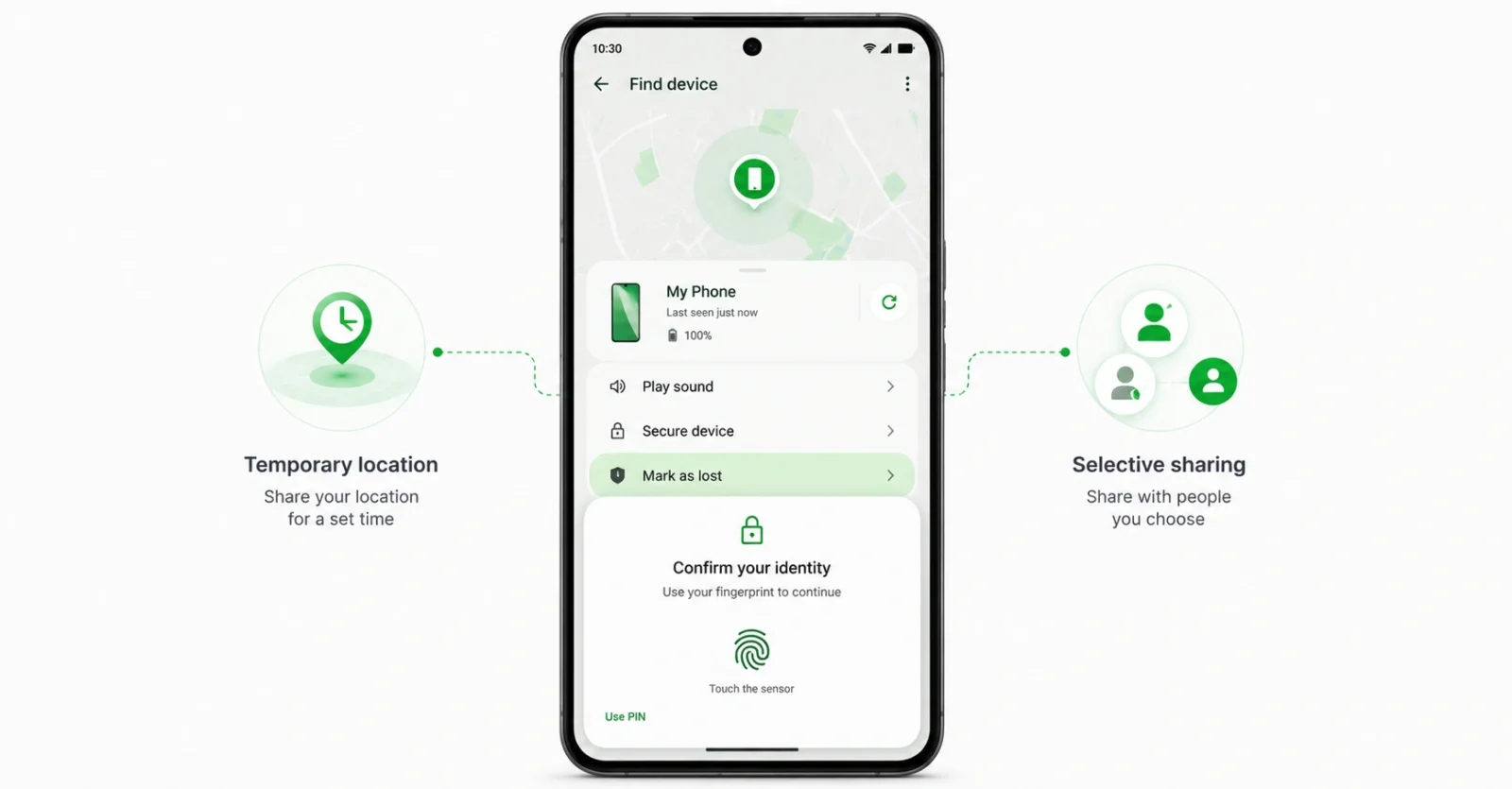 Android 17 Mark as lost biometric lock and privacy controls screenshot