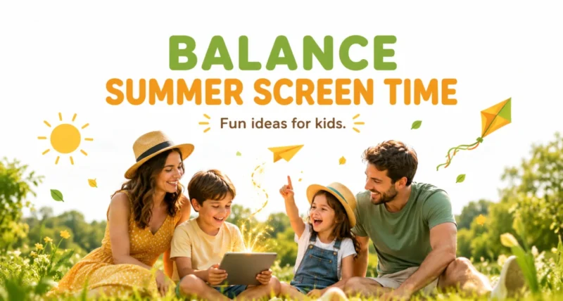 How to balance kids summer screen time with fun family activities featured graphic