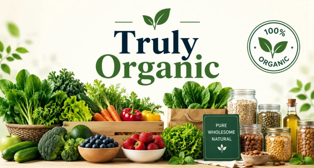 Best organic food stores in the US shown with fresh organic produce and a seal