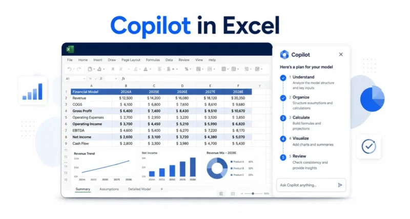 Copilot in Excel building a finance model with skills and a clear audit trail