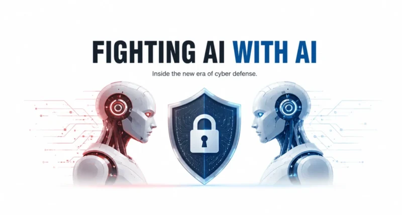 Fighting AI with AI cybersecurity defense lessons illustration featured graphic