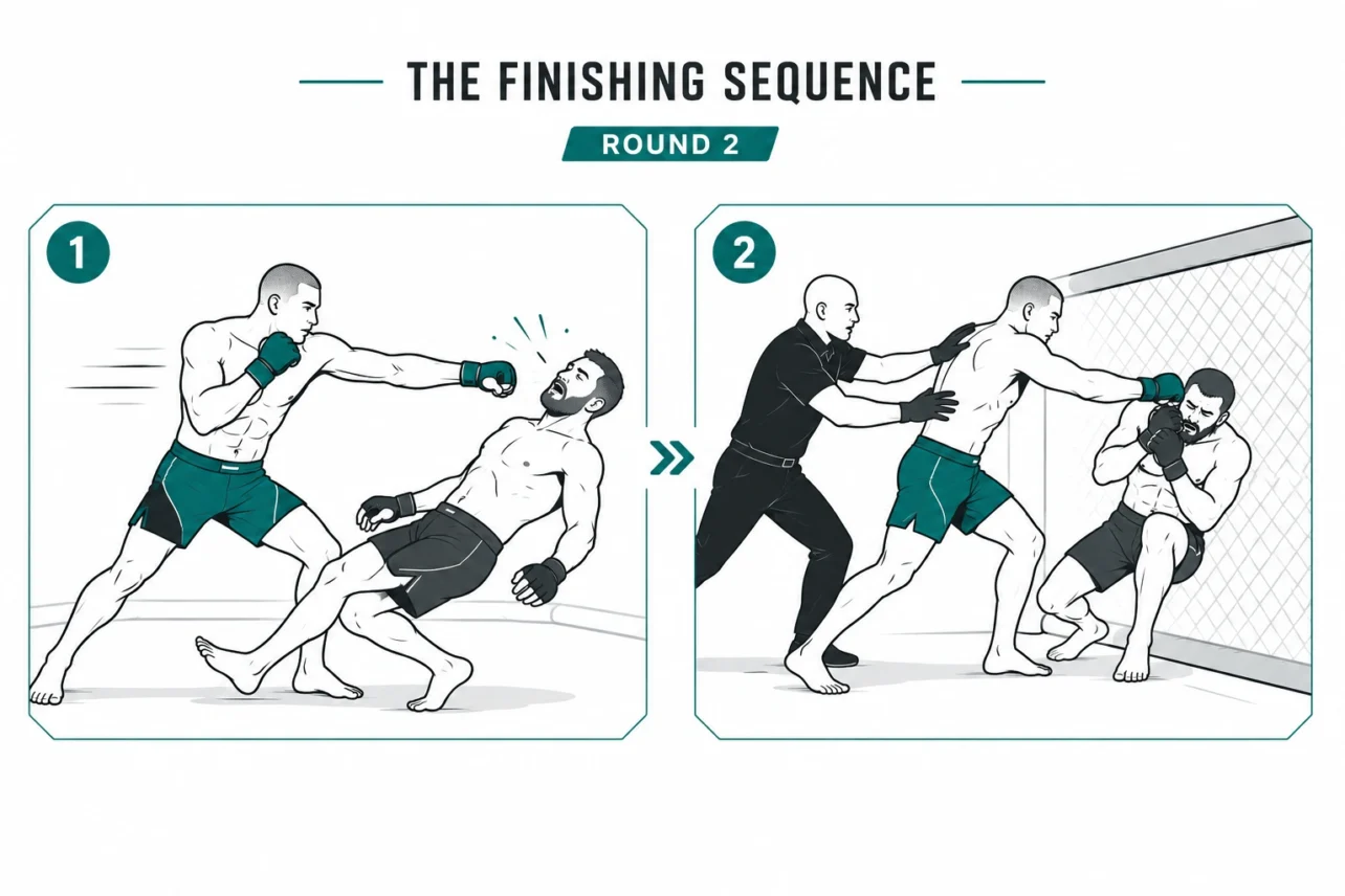 Diagram of Ciryl Gane dropping Alex Pereira then forcing the round 2 stoppage