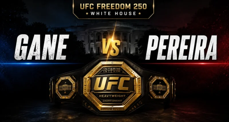 Ciryl Gane vs Alex Pereira UFC Freedom 250 interim heavyweight title result graphic