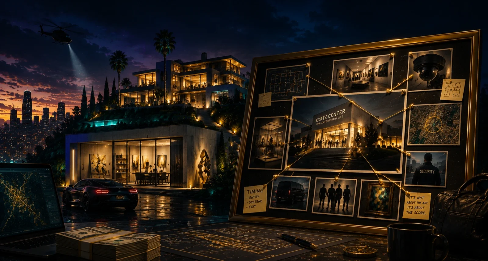 GTA Online Kortz Center Heist preparation mansion art studio illustration