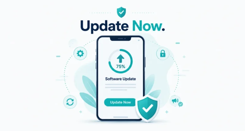 iOS 26.5.2 update install screen on an iPhone with a security shield
