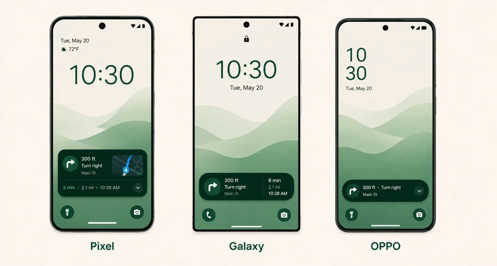 Android 16 Live Updates compared to Samsung Now Bar and OPPO Live Alerts visual styles