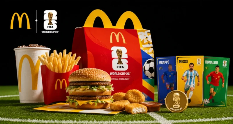 McDonald's FIFA World Cup 26 Meal with collectible cups and Squishmallows plushies