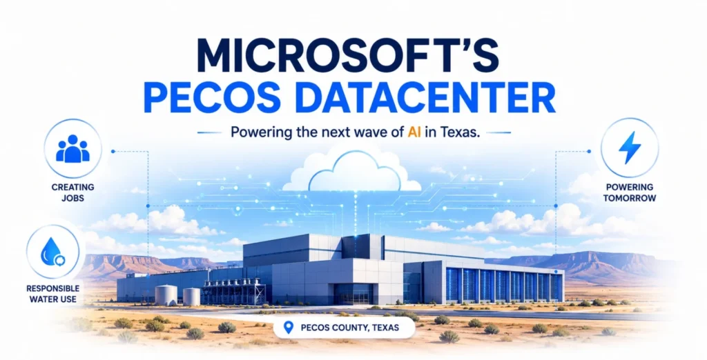 Microsoft new AI datacenter in Pecos Texas announcement featured illustration