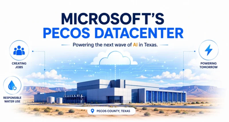 Microsoft new AI datacenter in Pecos Texas announcement featured illustration