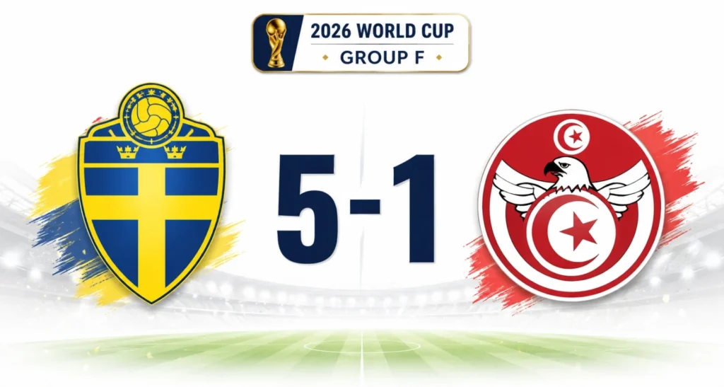 Sweden 5-1 Tunisia 2026 World Cup Group F result graphic