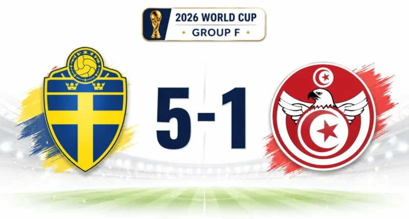 Sweden 5-1 Tunisia 2026 World Cup Group F result graphic