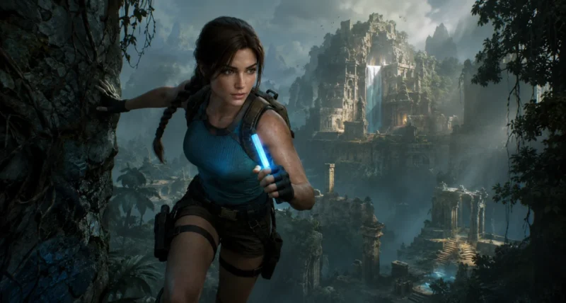 Tomb Raider Legacy of Atlantis featured image showing Lara Croft in the new Unreal Engine 5 visuals
