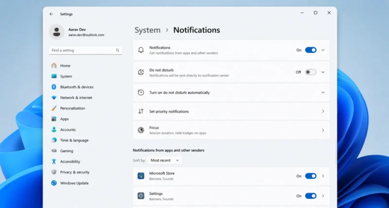 Guide to turn off Windows notifications on Windows 11 settings screen
