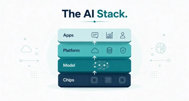 Full-stack AI shown as four connected layers from chips to apps