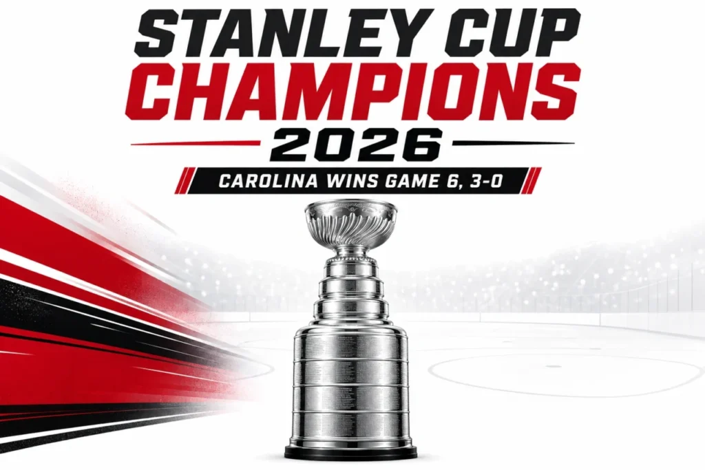 Who won the Stanley Cup 2026 Carolina Hurricanes champions graphic