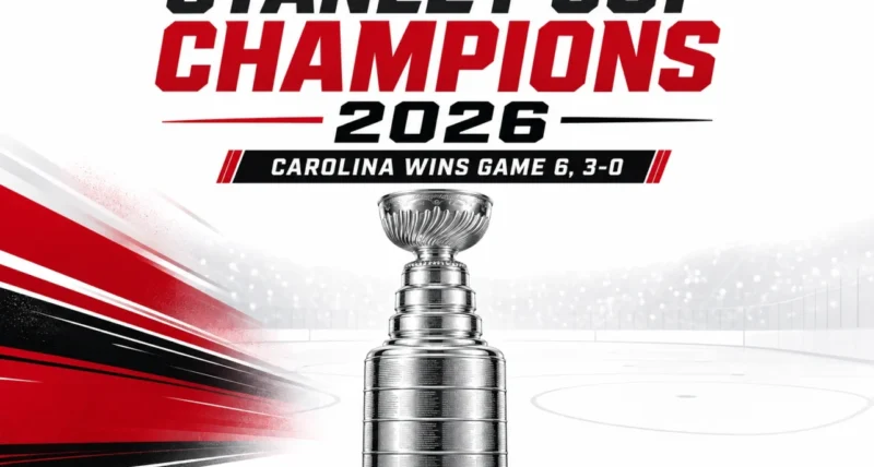 Who won the Stanley Cup 2026 Carolina Hurricanes champions graphic