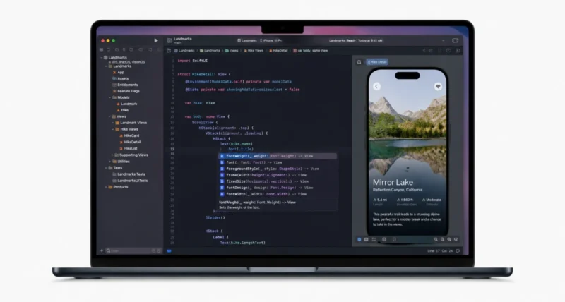 Xcode 27 and Apple new AI frameworks for developers on MacBook Pro
