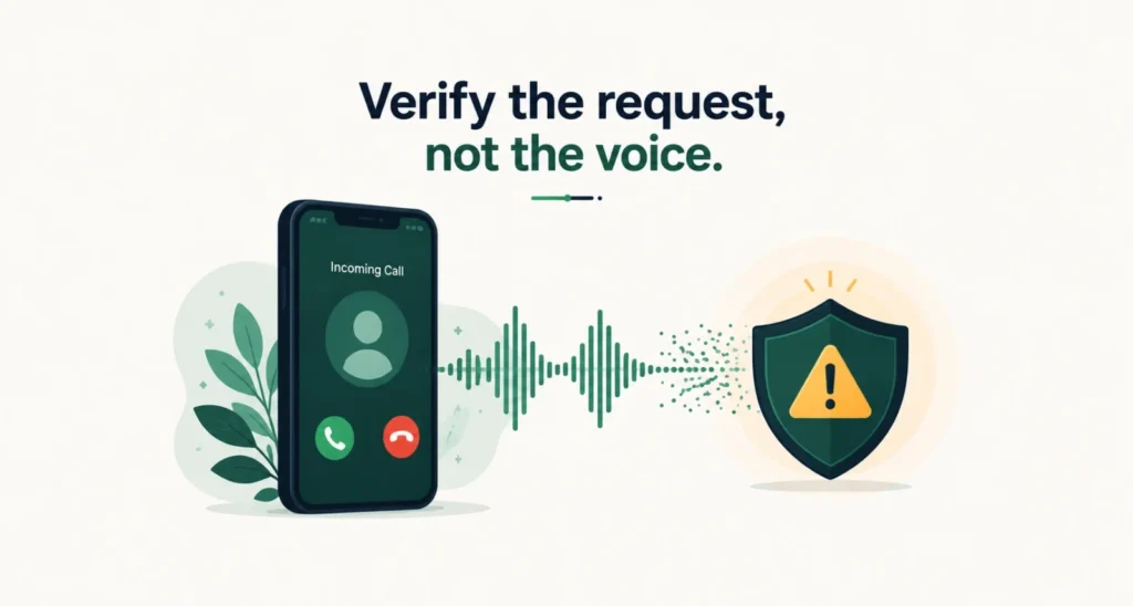 AI voice scam protection, verifying a suspicious phone call instead of trusting the voice