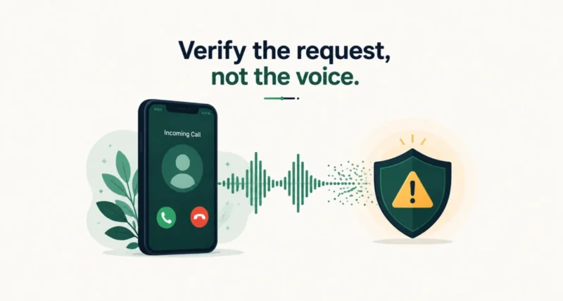 AI voice scam protection, verifying a suspicious phone call instead of trusting the voice