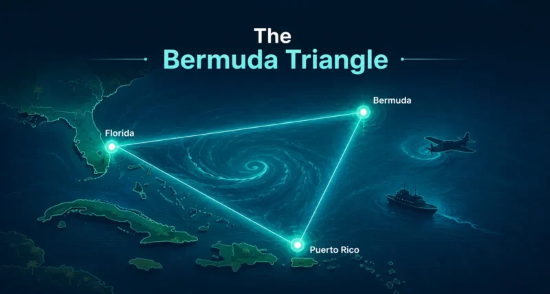 The Bermuda Triangle mystery region between Florida, Bermuda, and Puerto Rico