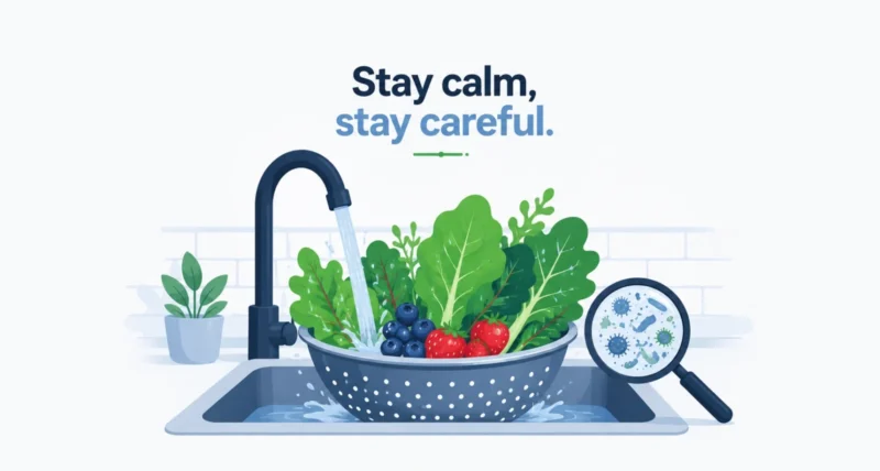 Cyclospora outbreak safety, washing fresh produce under running water