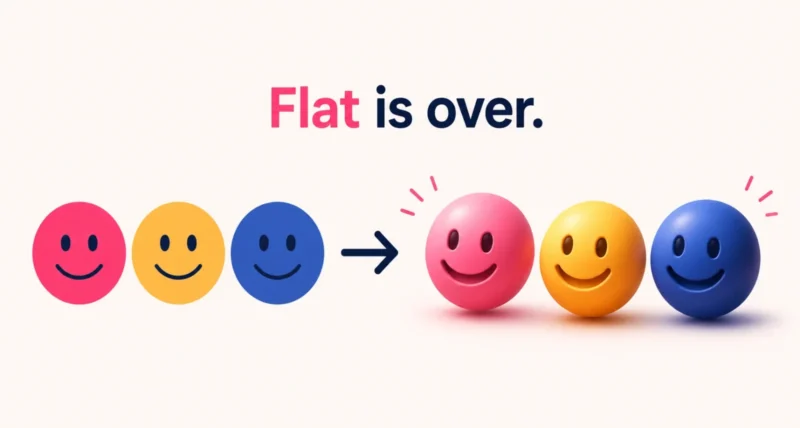 Google 3D emoji shown as flat smiley shapes becoming three-dimensional