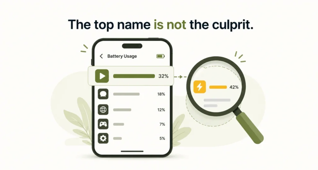 Google Play Services at the top of an Android battery usage list