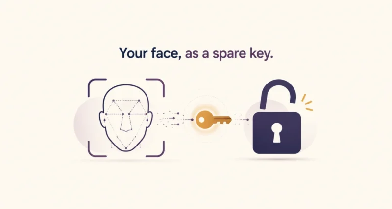 Google selfie video sign in illustrated as a face used like a spare key