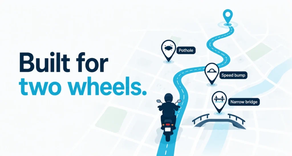 Waze motorcycle mode routing a two-wheeler around road hazards