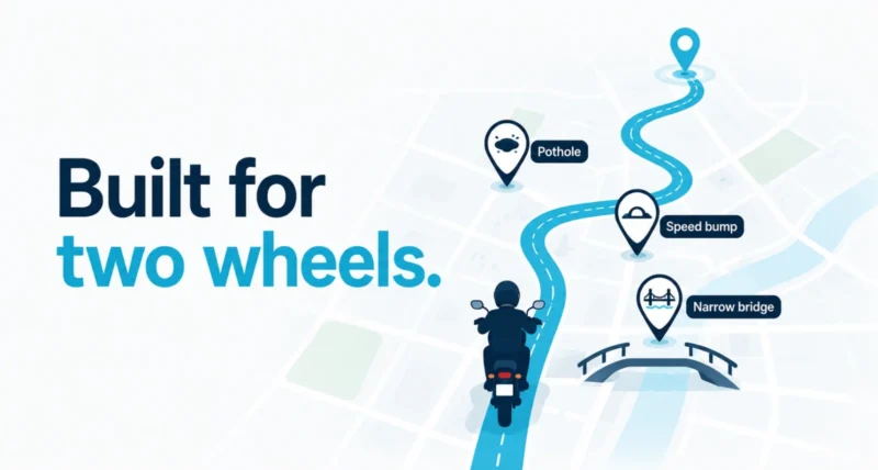 Waze motorcycle mode routing a two-wheeler around road hazards