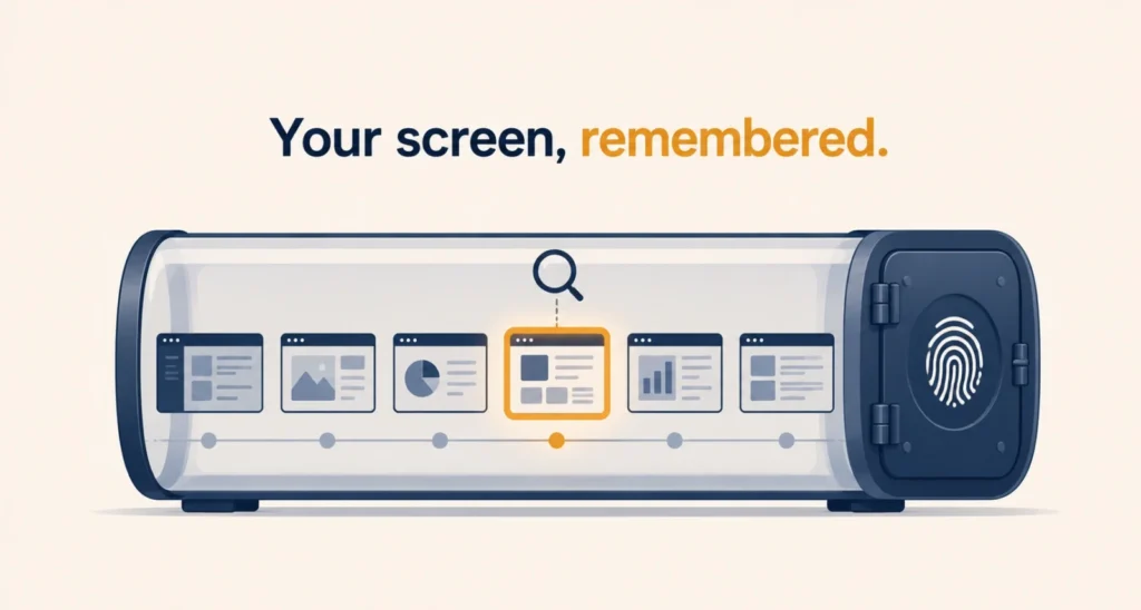 What is Windows Recall shown as a searchable timeline of screen snapshots behind a lock